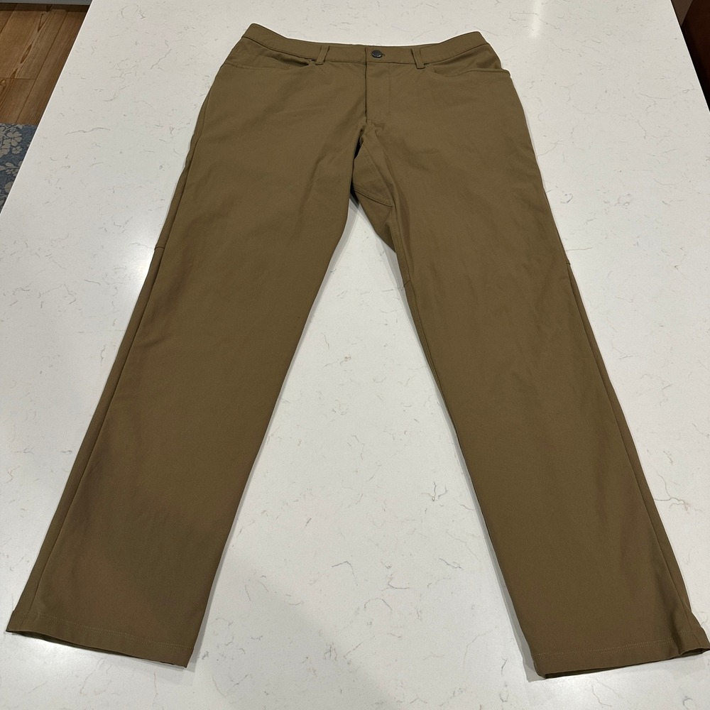 Lululemon ABC Commission Pants Mens 34x32 Brown Warpstreme Straight Leg Trousers
